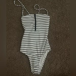black and white striped one piece bathing suit size small